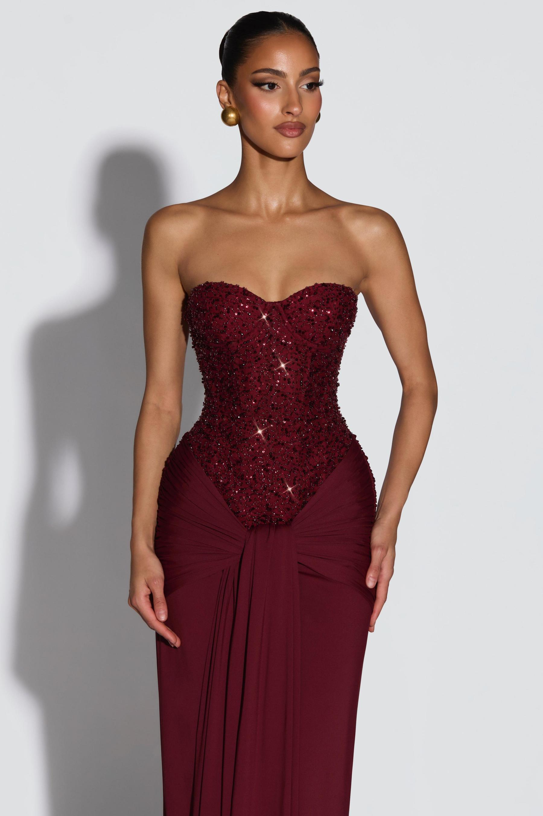 Sequin Off-Shoulder Sweetheart Neck Maxi Dress