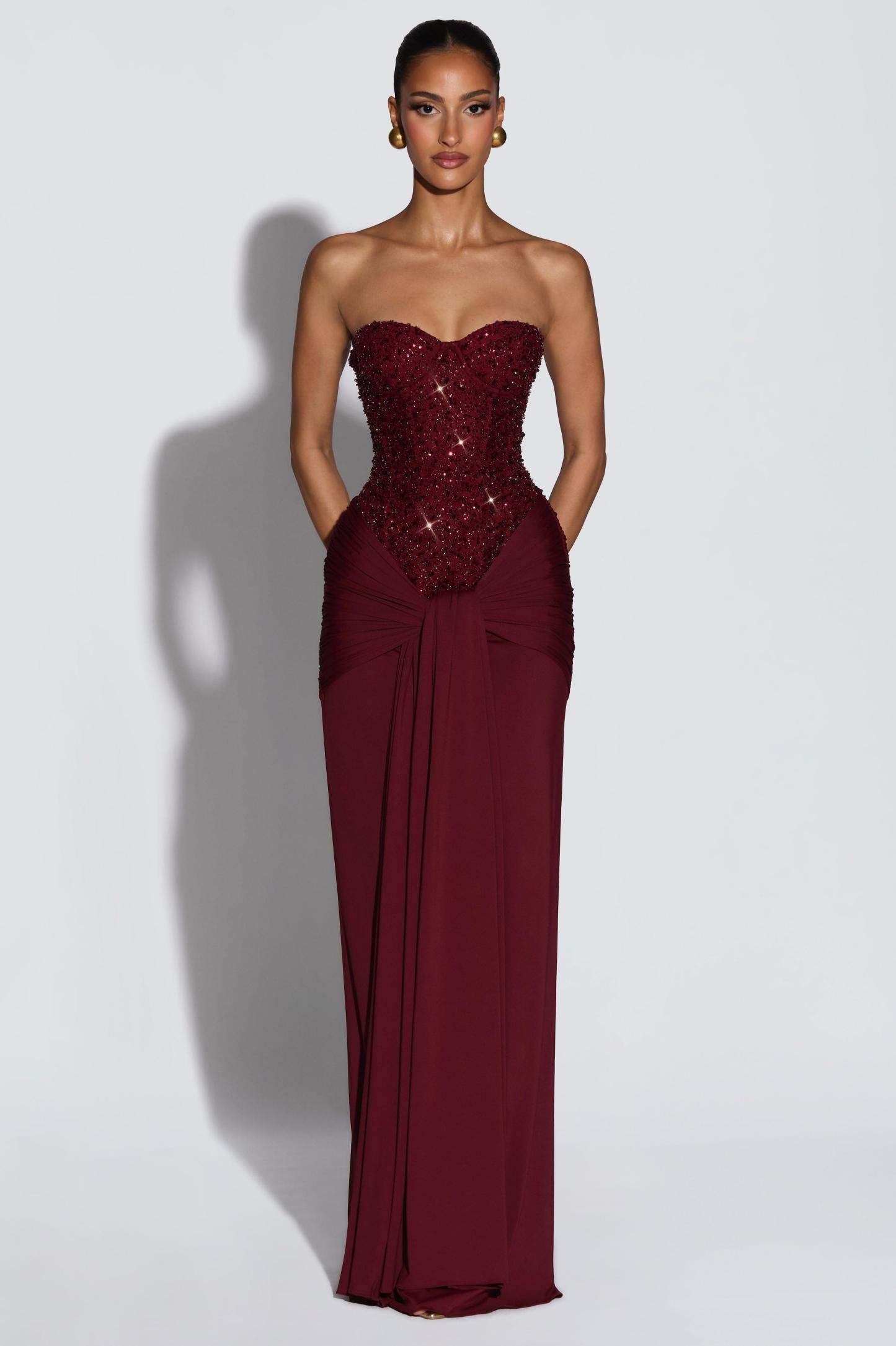 Sequin Off-Shoulder Sweetheart Neck Maxi Dress
