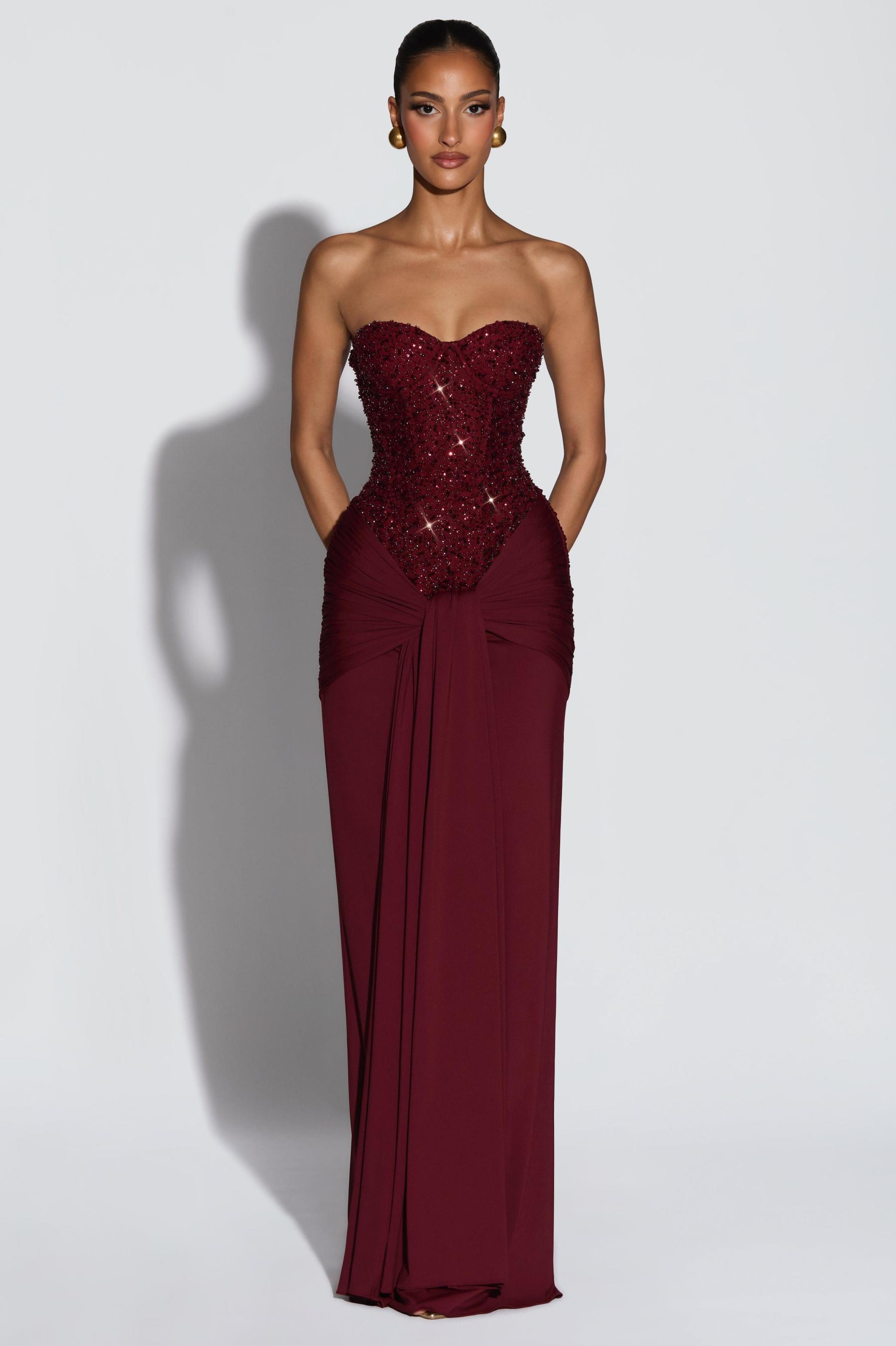 Sequin Off-Shoulder Sweetheart Neck Maxi Dress