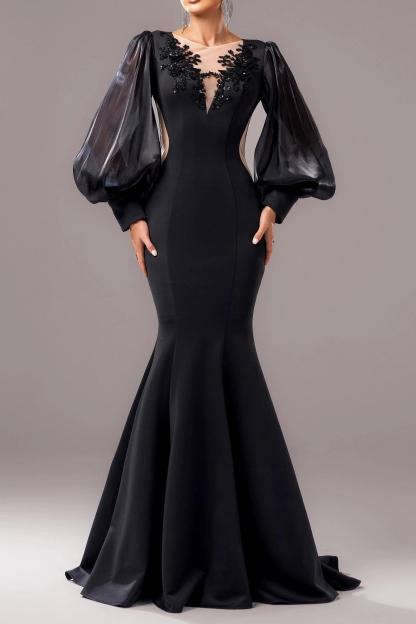 Jersey Splicing Organza Rivet Maxi Dress