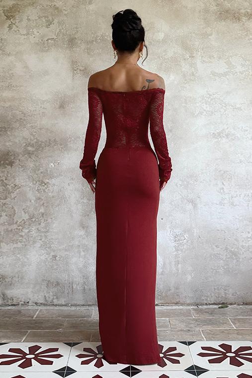 Jersey Splicing Lace Off-Shoulder Maxi Dress