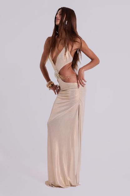 Mesh Cut-Out 3D Flower Maxi Dress