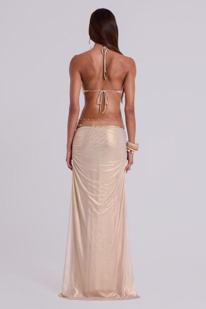 Mesh Cut-Out 3D Flower Maxi Dress