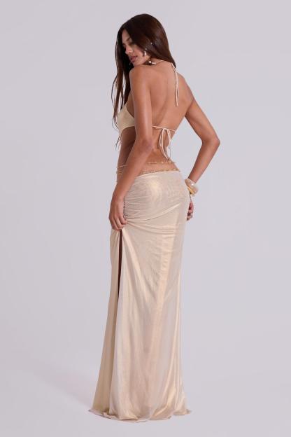 Mesh Cut-Out 3D Flower Maxi Dress