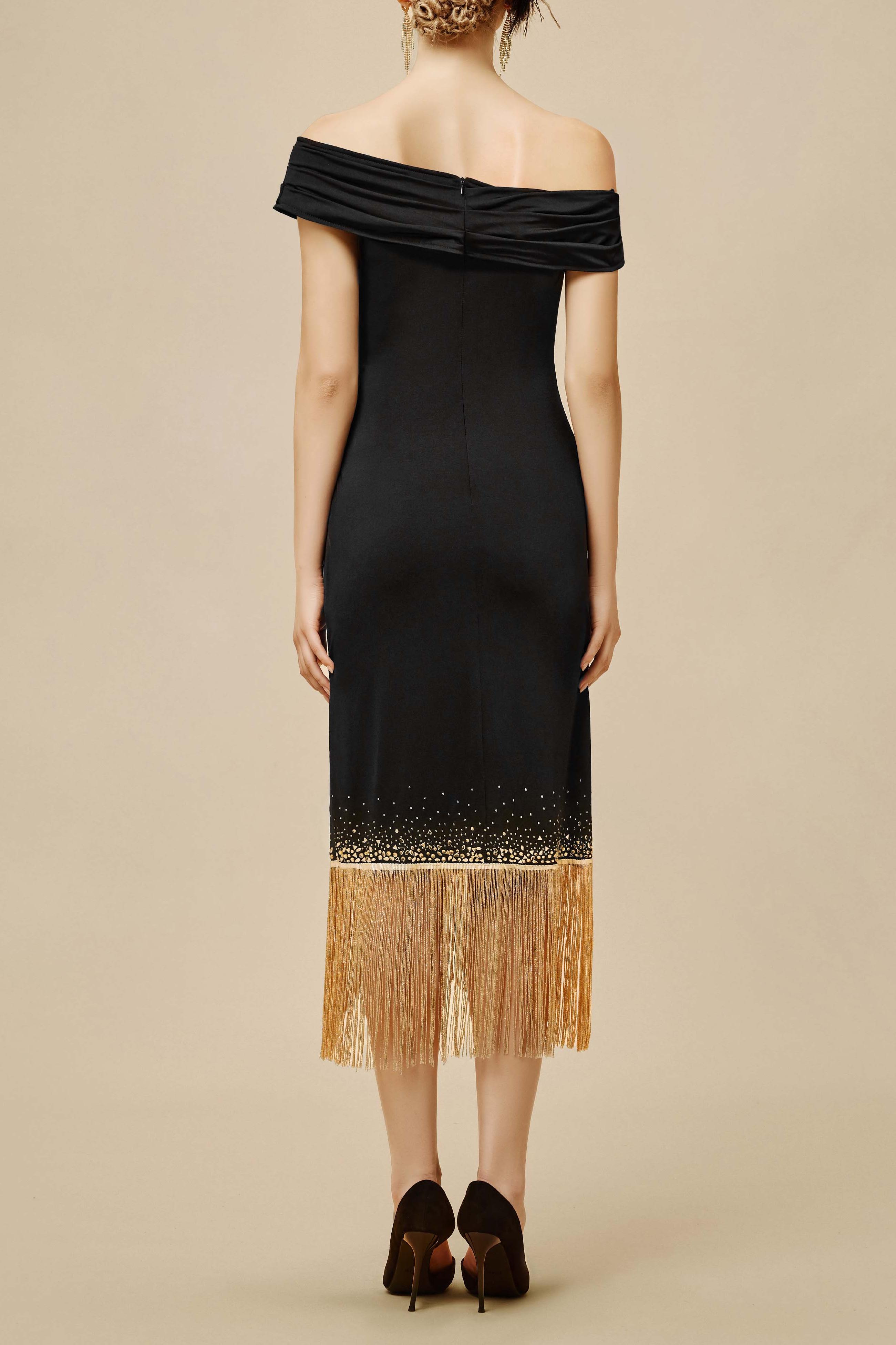 Bandage Splicing Tassel Rivet Midi Dress