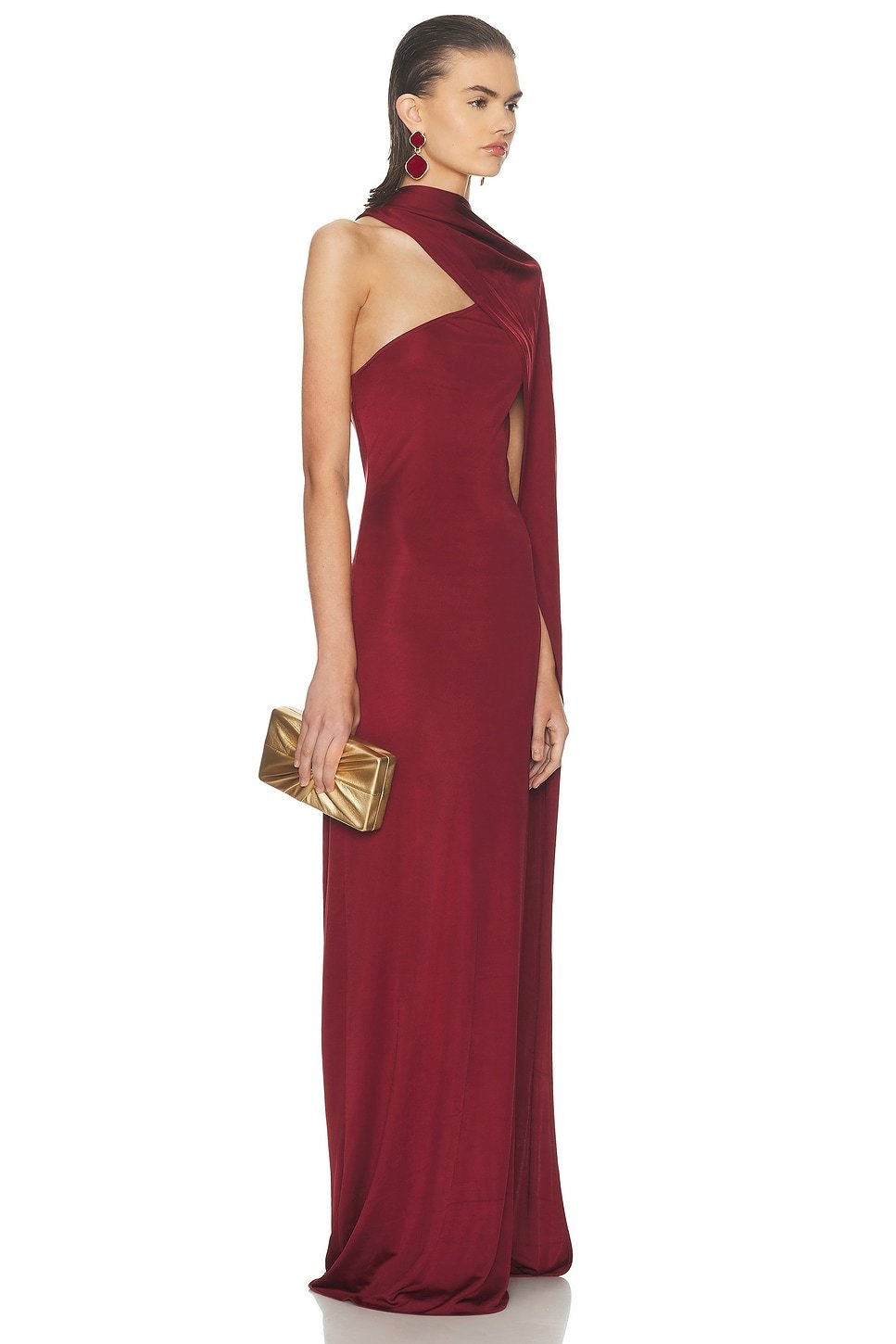 Satin Backless Cape Sleeve Maxi Dress