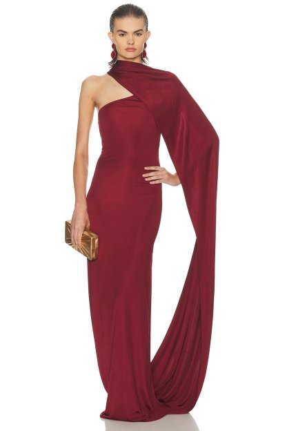 Satin Backless Cape Sleeve Maxi Dress