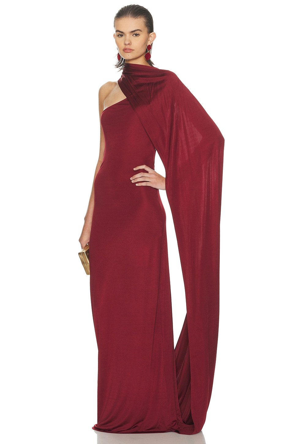 Satin Backless Cape Sleeve Maxi Dress