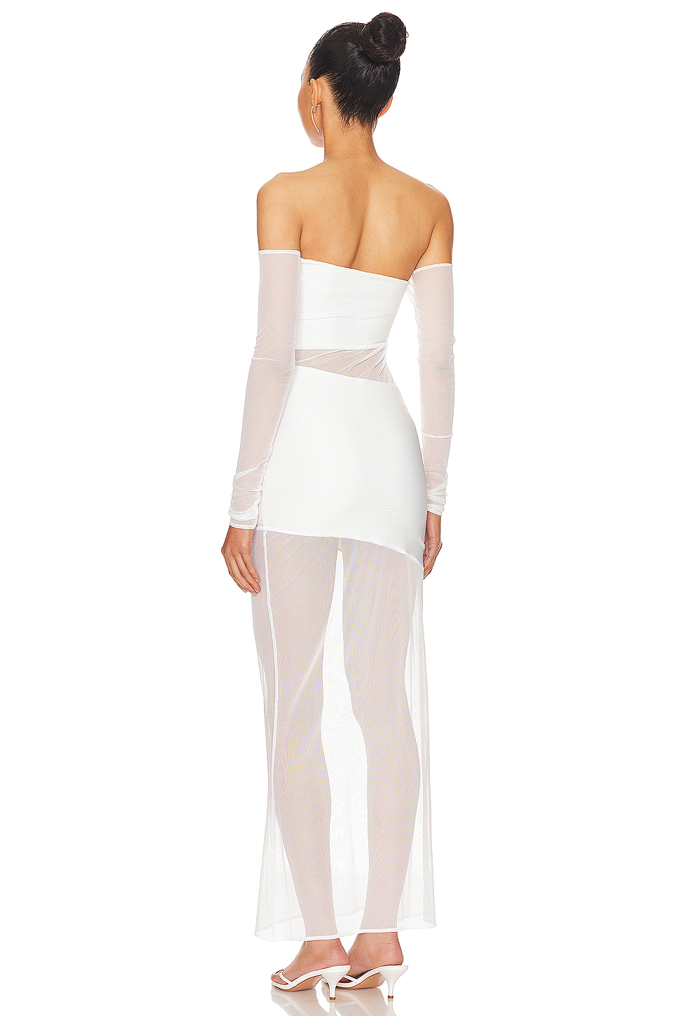 Mesh Long Sleeve  Off-Shoulder Maxi Dress