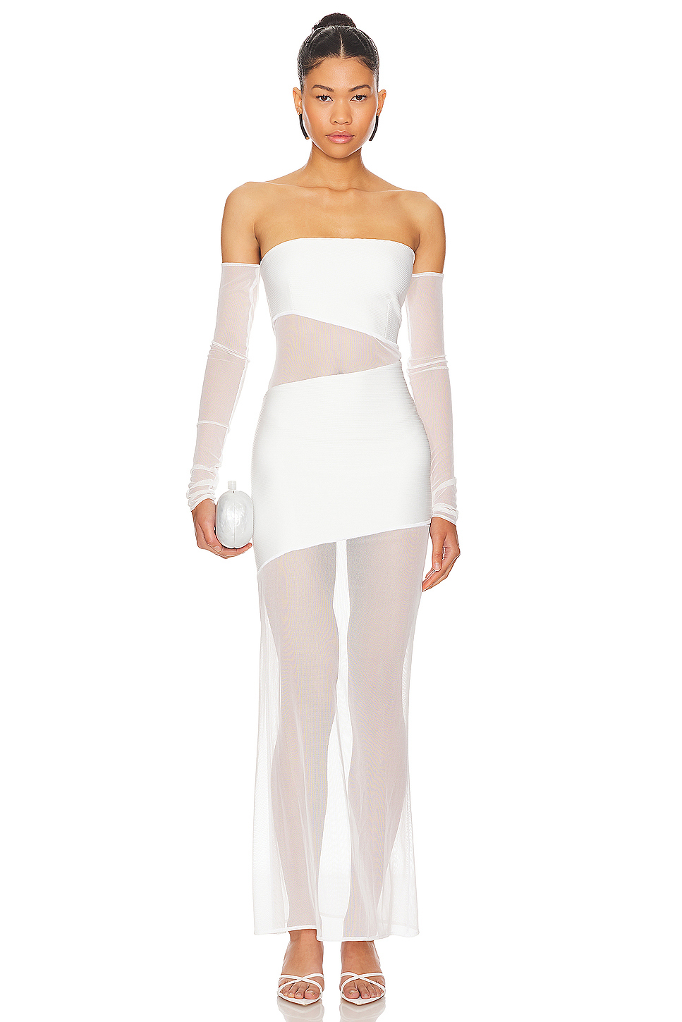 Mesh Long Sleeve Off-Shoulder Maxi Dress