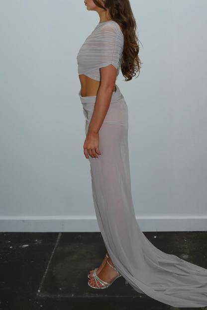 Mesh Ruched Cut-Out Maxi Dress