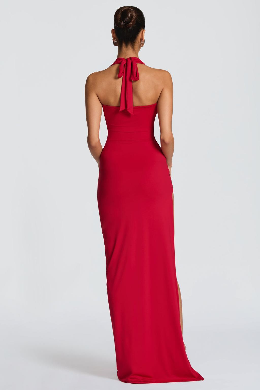 Swing Collar Sleeveless High Slit Maxi Dress