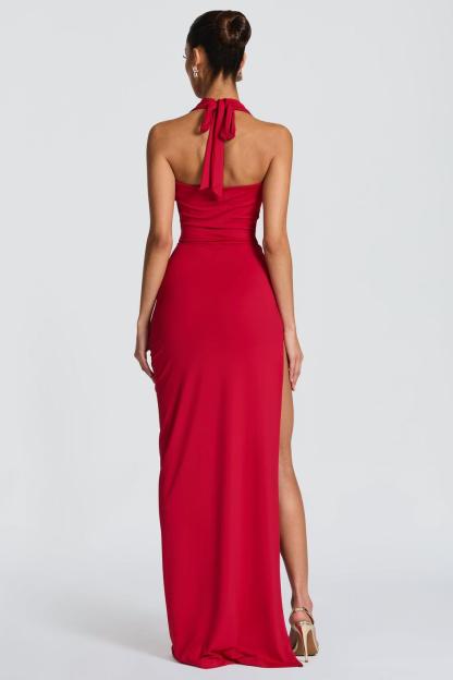 Swing Collar Sleeveless High Slit Maxi Dress