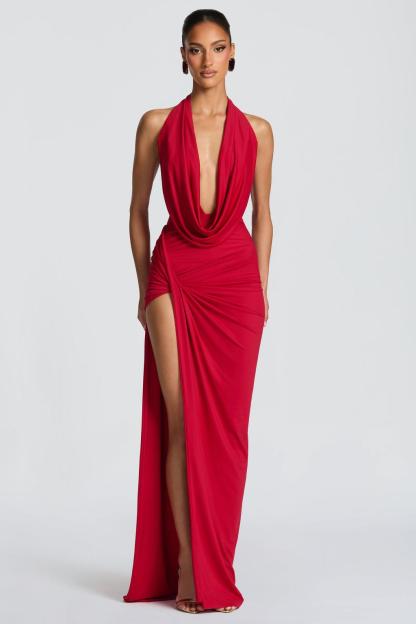 Swing Collar Sleeveless High Slit Maxi Dress