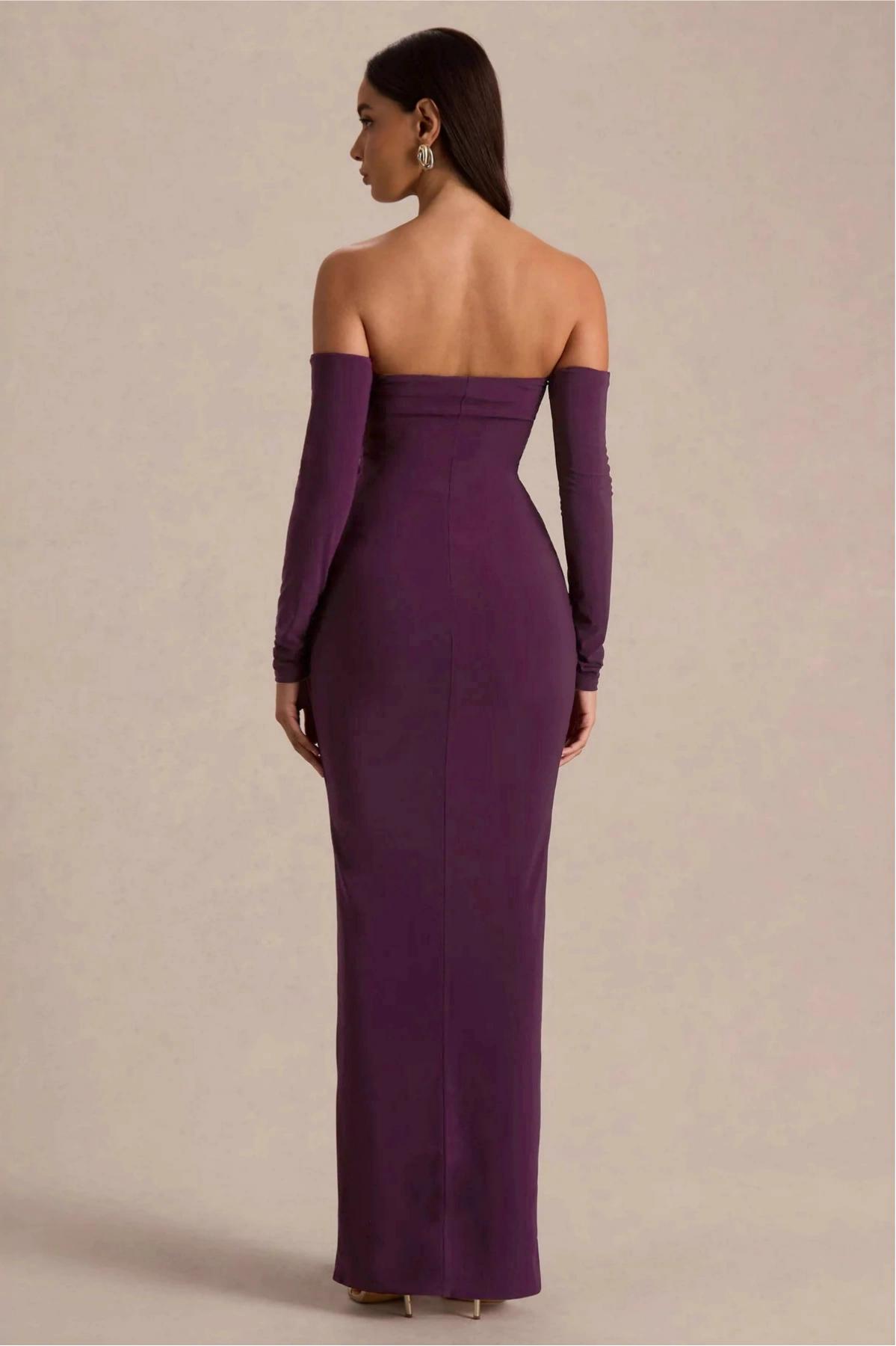 Off-Shoulder Gathering Solid Maxi Dress