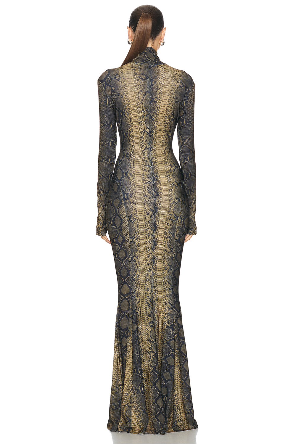 Snake Print High Neck Long Sleeve Maxi Dress