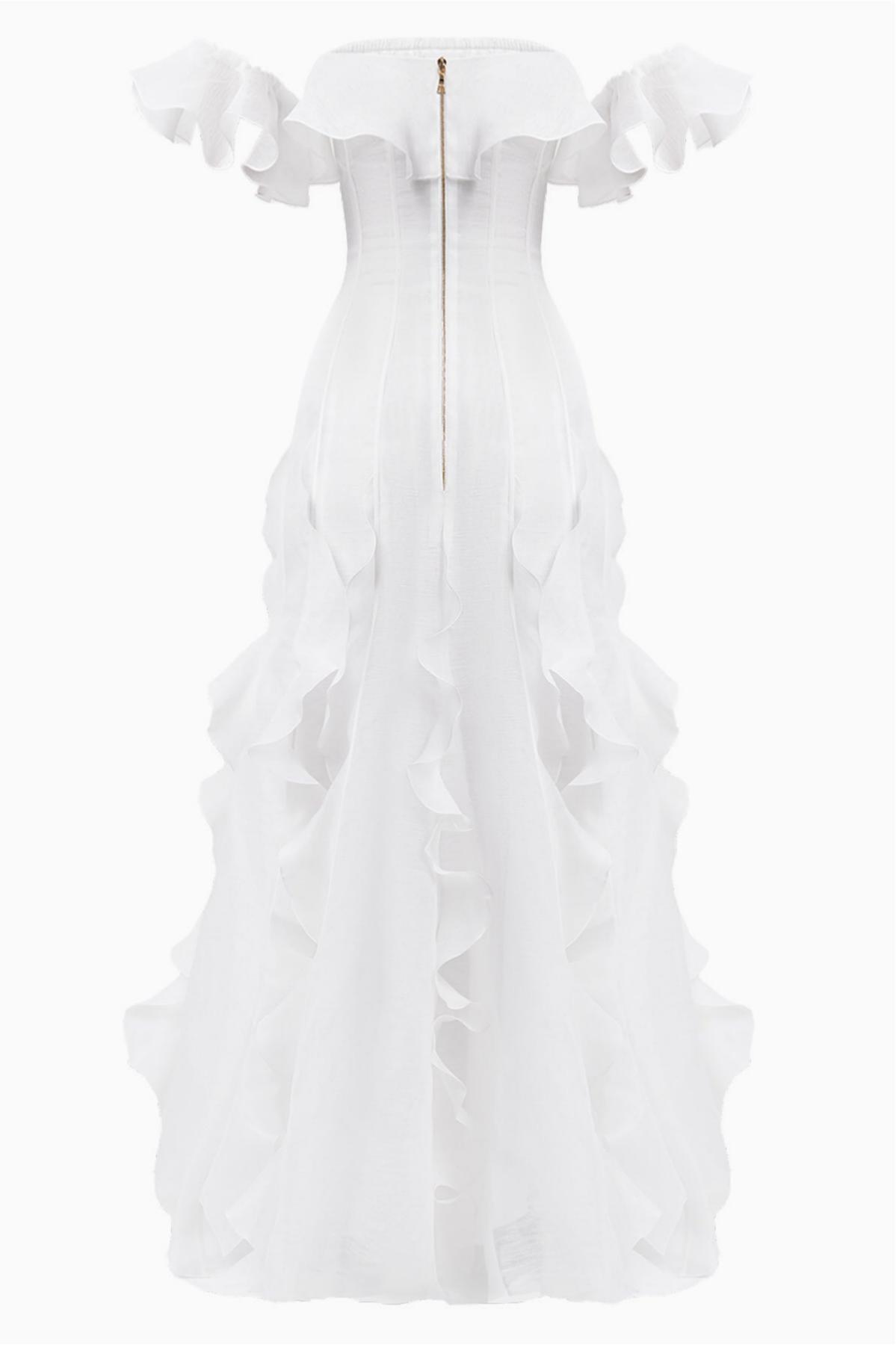 Chiffon Off-Shoulder Frill Maxi Dress