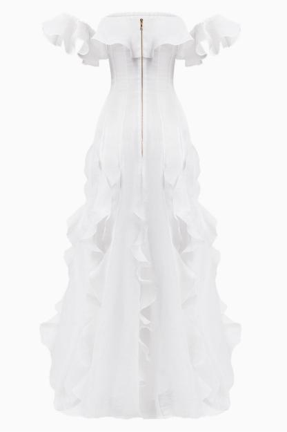 Chiffon Off-Shoulder Frill Maxi Dress