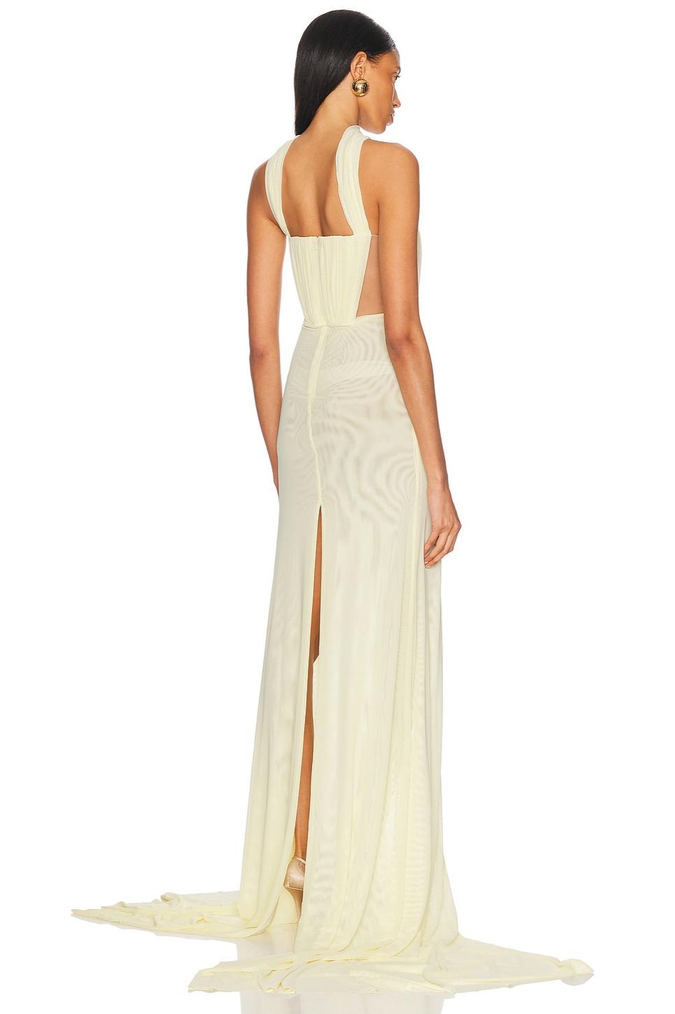 Mesh Ruched Slit Maxi Dress