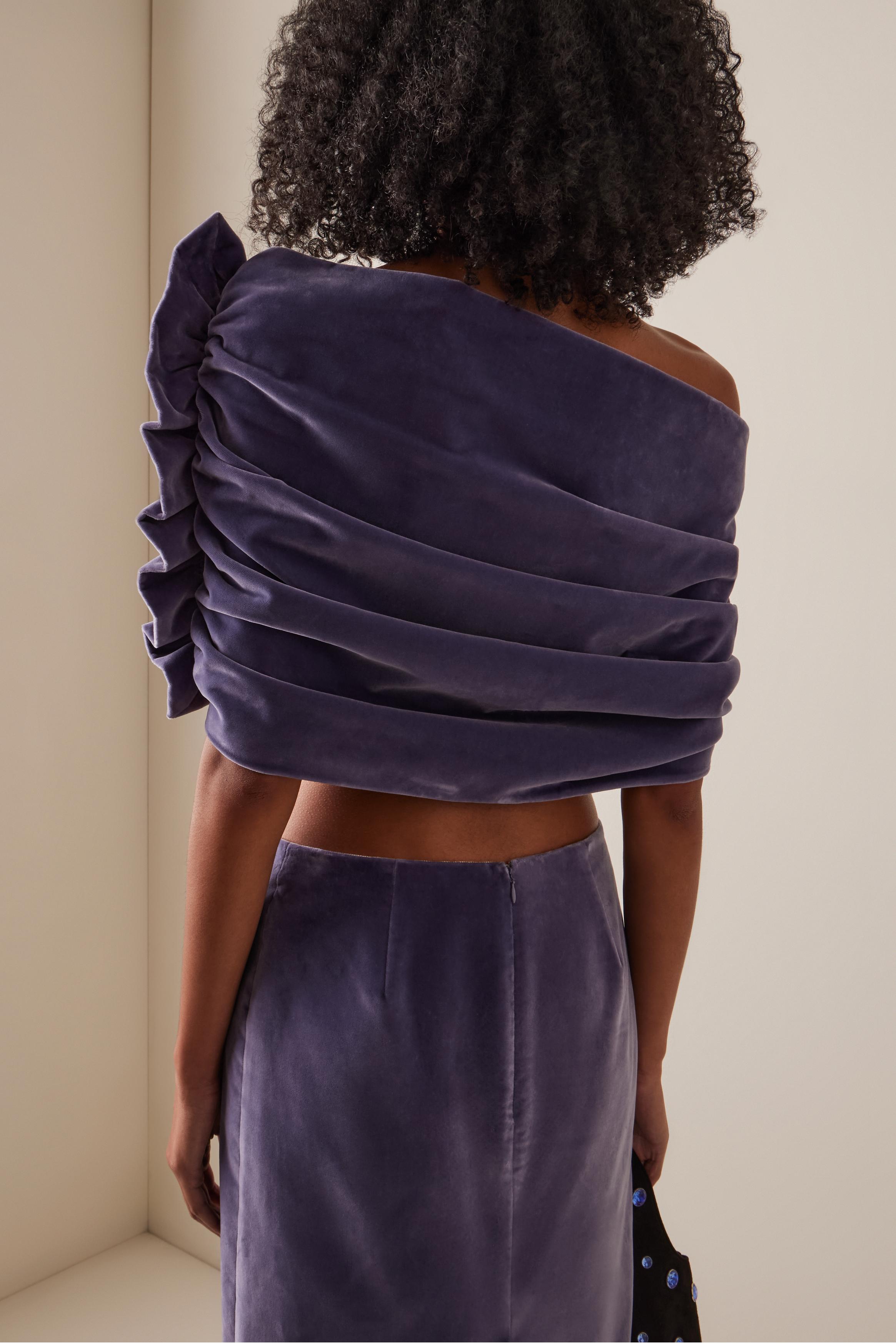 Velvet Pleated Off-Shoulder Top & Low Waist Maxi Skirt Set