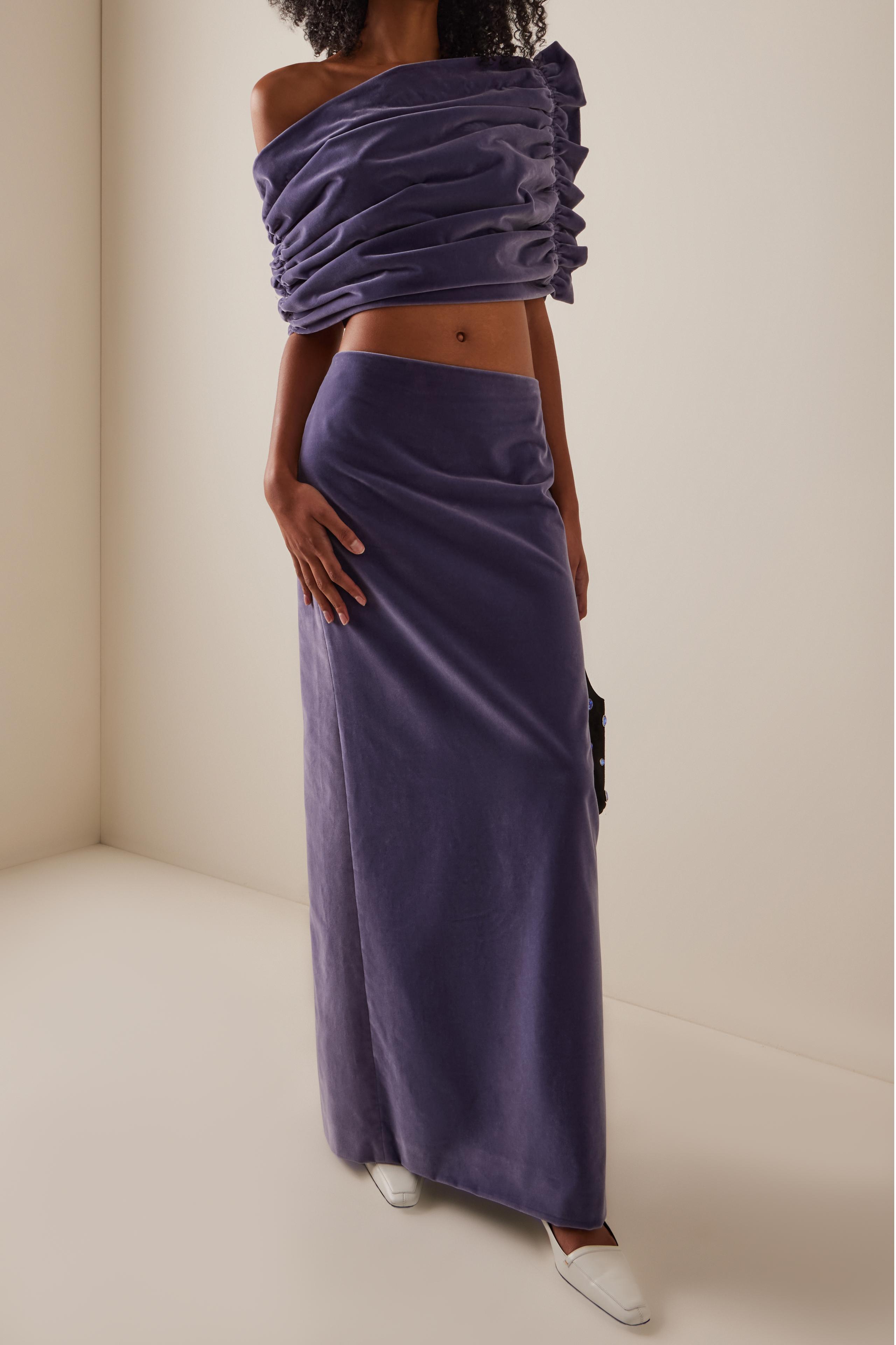 Velvet Pleated Off-Shoulder Top & Low Waist Maxi Skirt Set