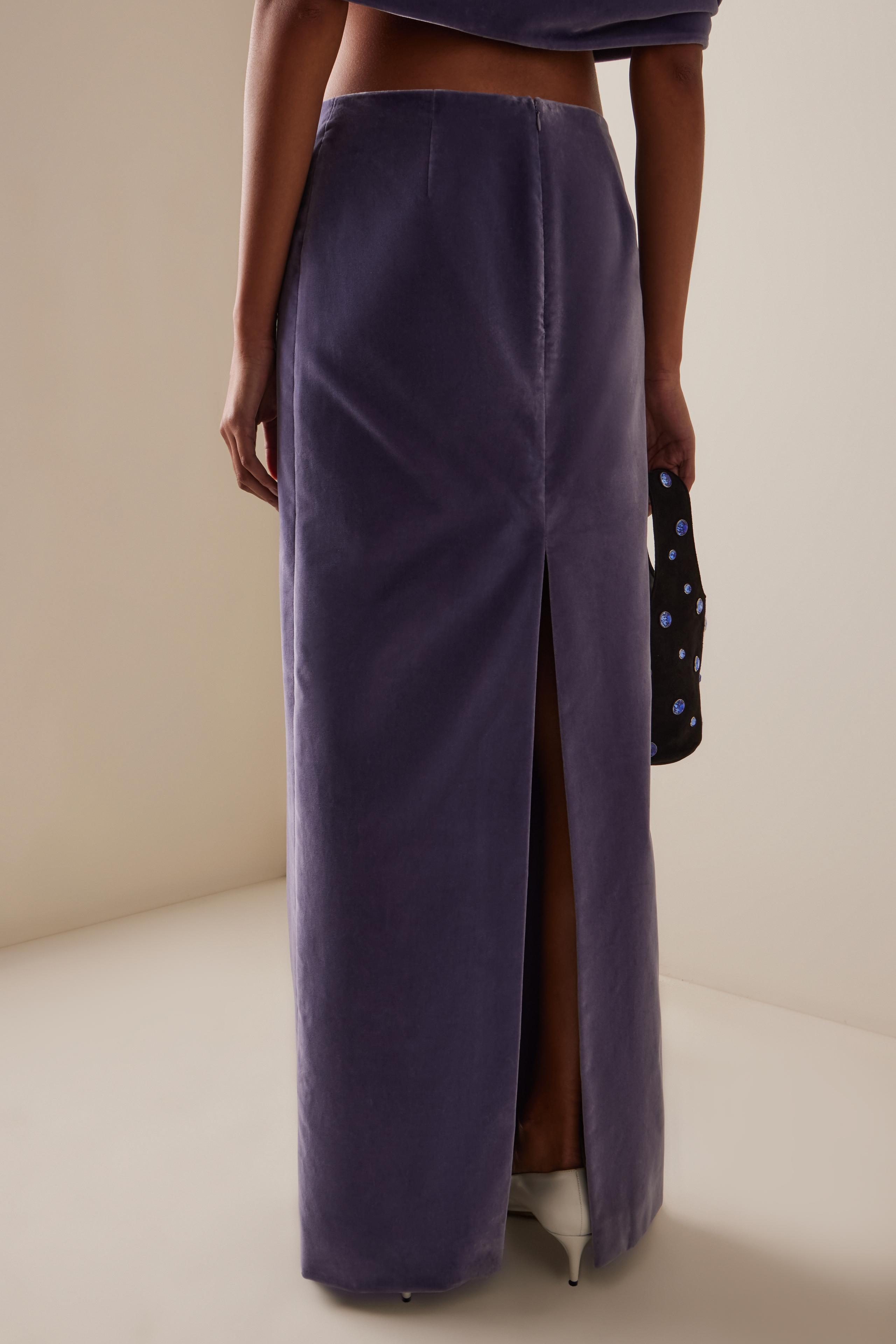 Velvet Pleated Off-Shoulder Top & Low Waist Maxi Skirt Set