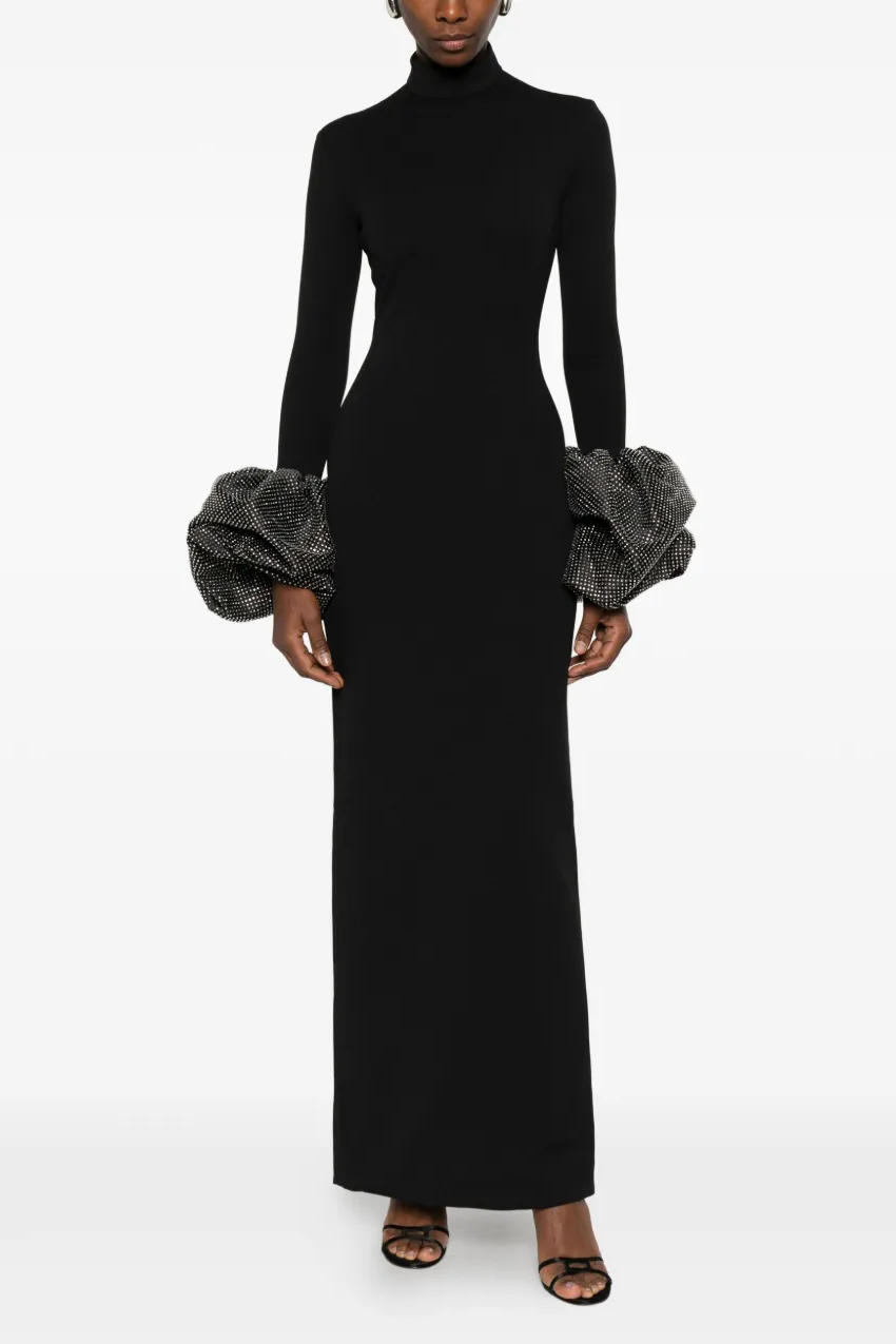 Solid Rhinestone 3D Flower Maxi Dress