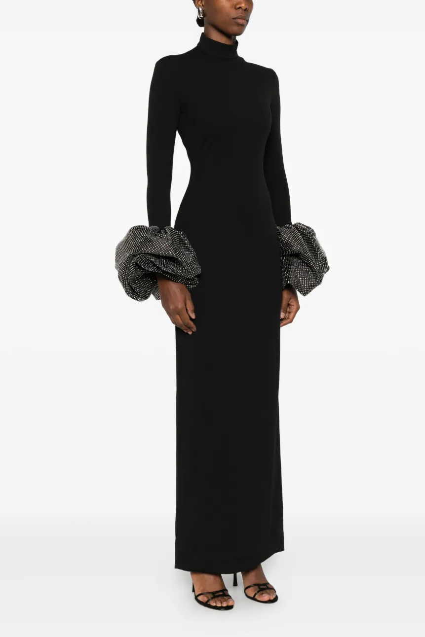 Solid Rhinestone 3D Flower Maxi Dress