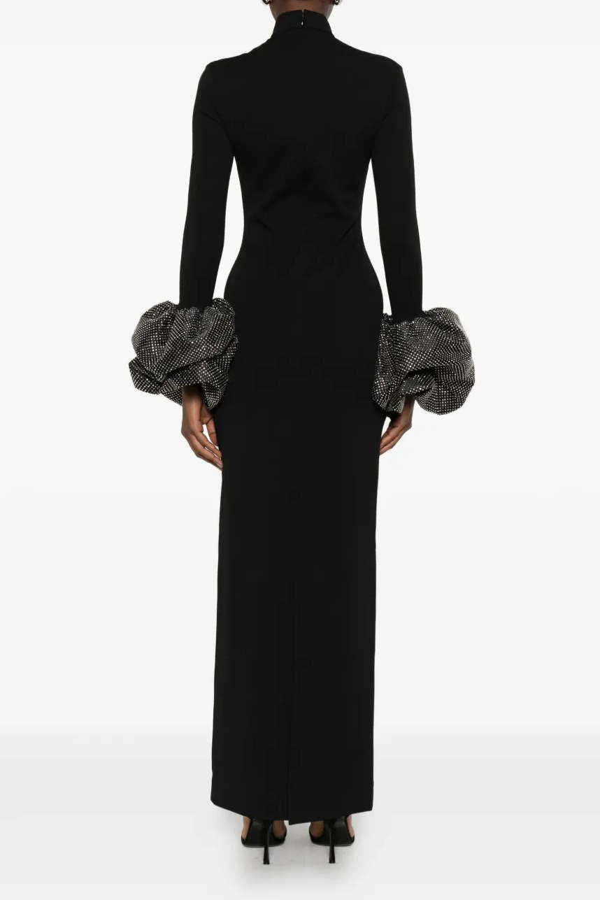 Solid Rhinestone 3D Flower Maxi Dress