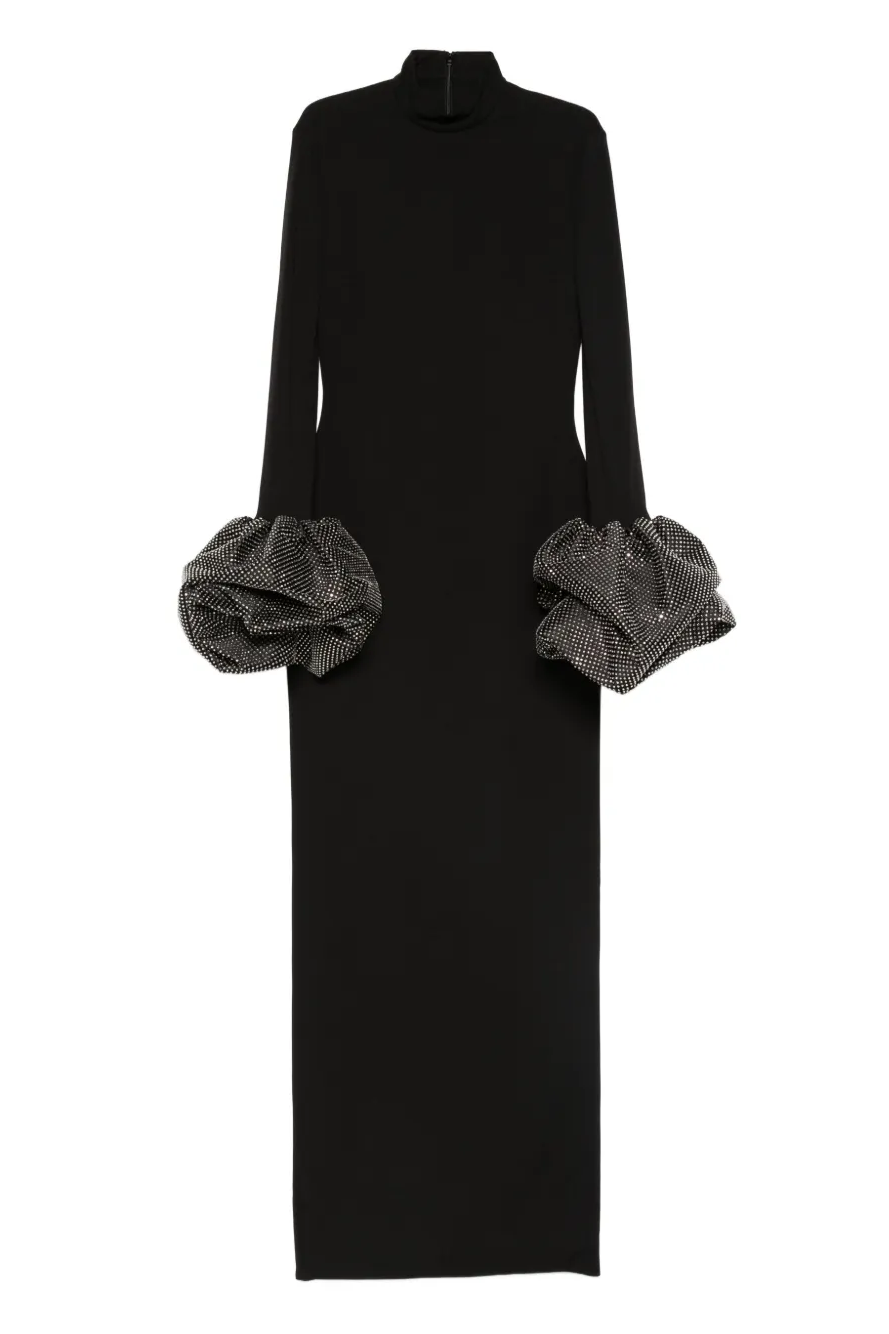 Solid Rhinestone 3D Flower Maxi Dress