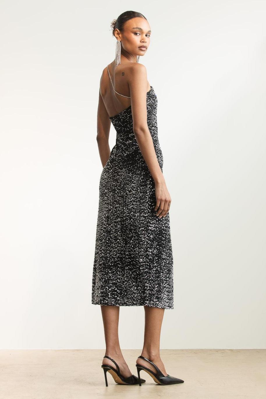 Sequin Rhinestones Halter Neck Midi Dress