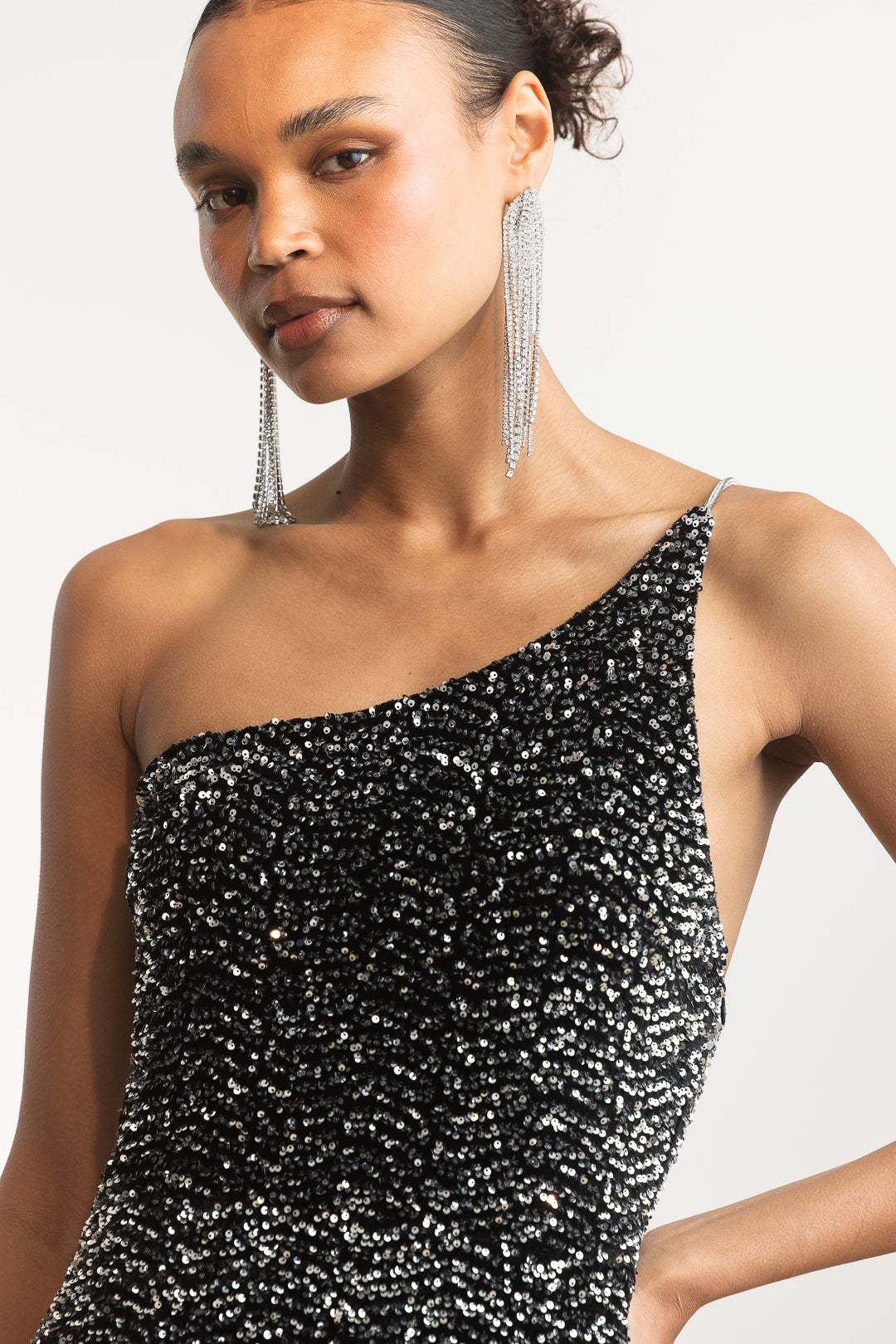 Sequin Rhinestones Halter Neck Midi Dress