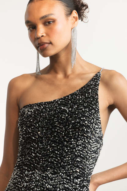 Sequin Rhinestones Halter Neck Midi Dress