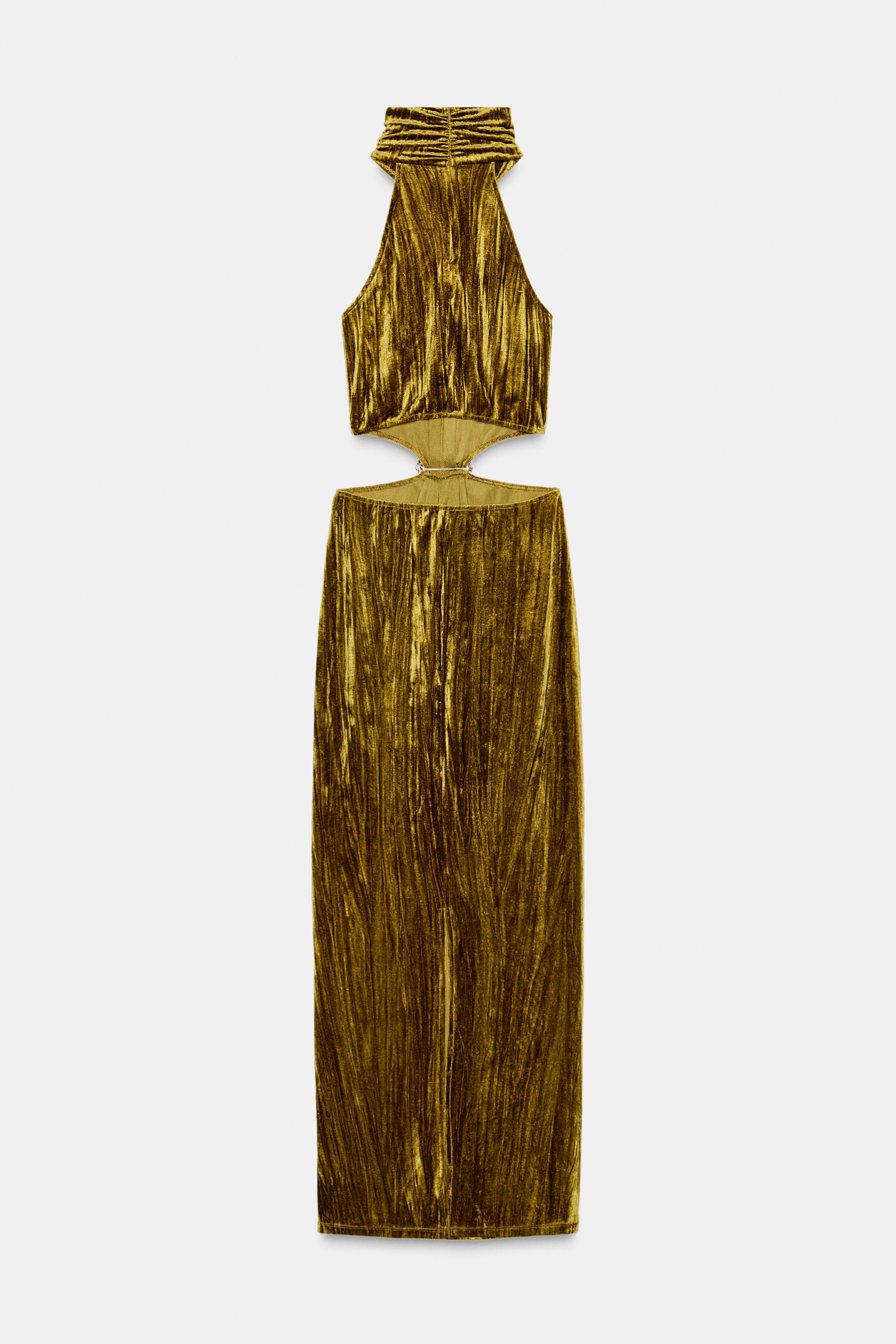 Velvet Halter Neck Cut-Out Maxi Dress