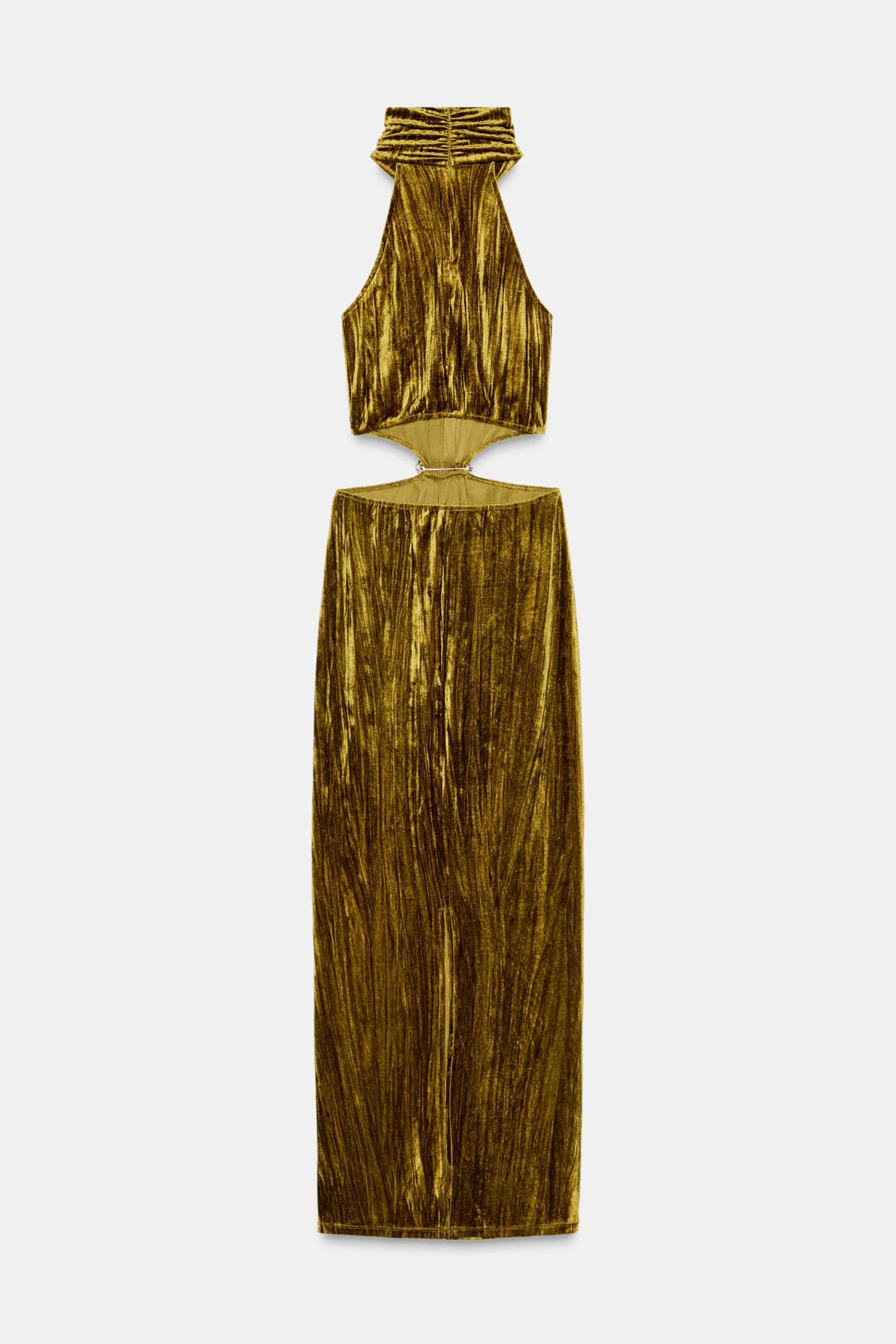 Velvet Halter Neck Cut-Out Maxi Dress