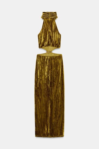 Velvet Halter Neck Cut-Out Maxi Dress