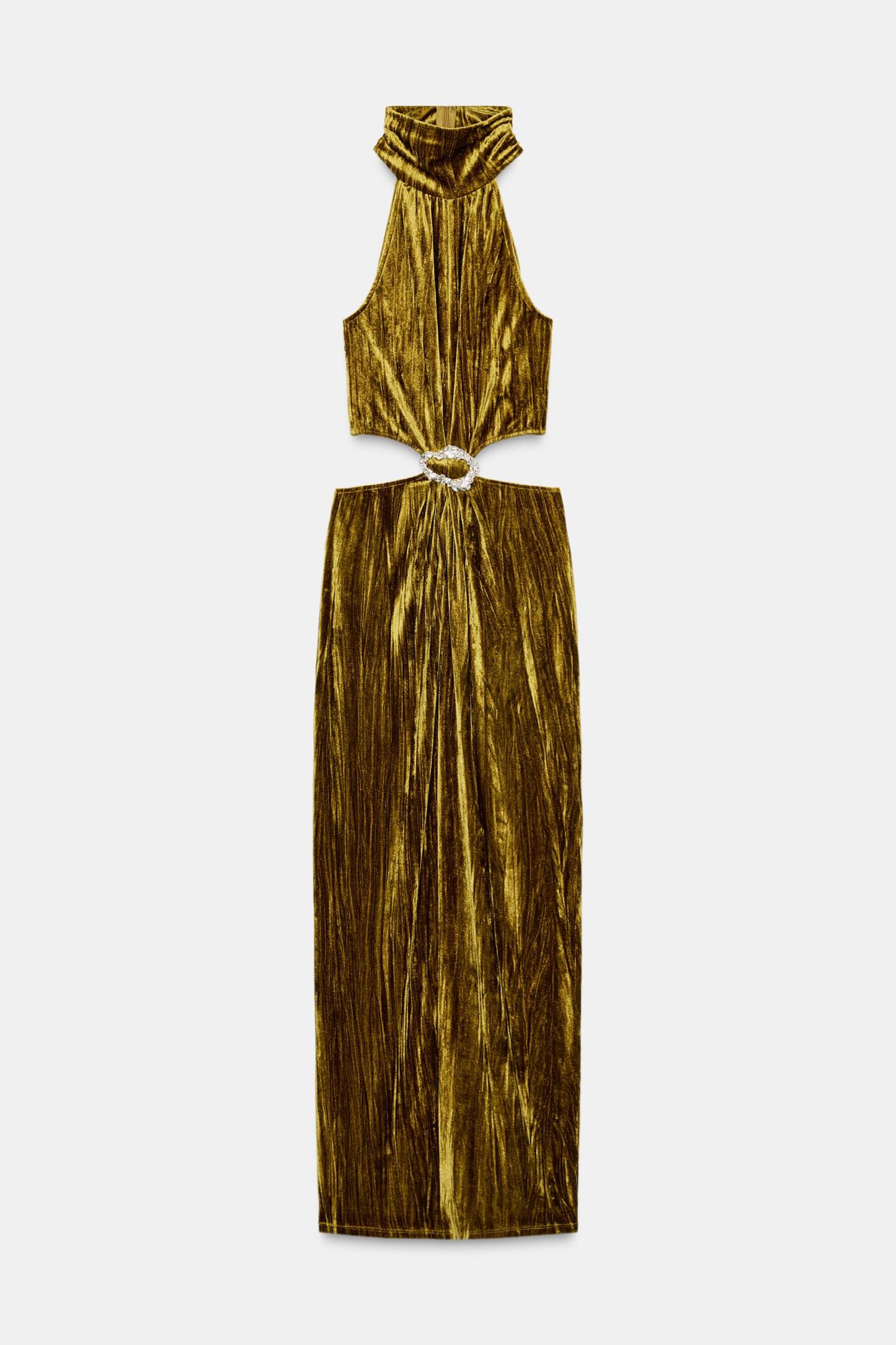 Velvet Halter Neck Cut-Out Maxi Dress