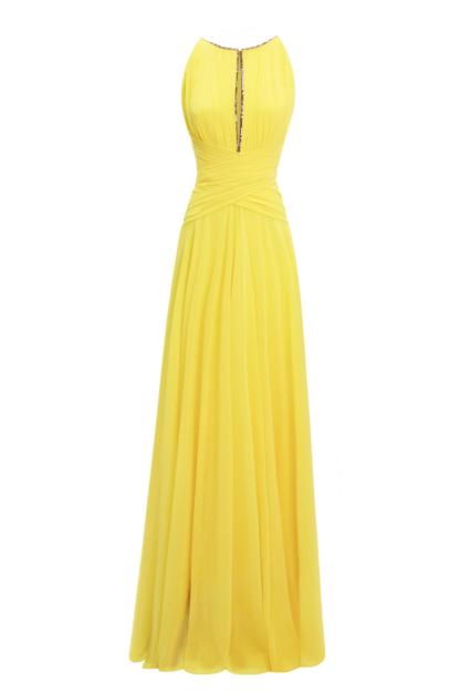 Chiffon Rhinestone  Pleated Maxi Dress