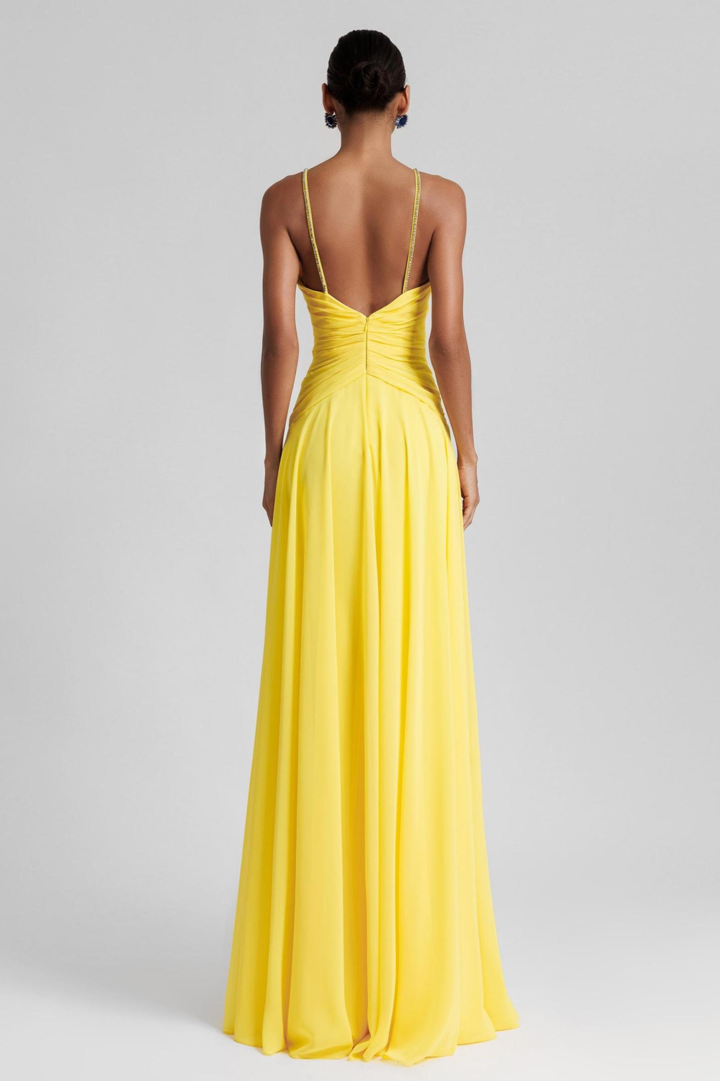 Chiffon Rhinestone  Pleated Maxi Dress