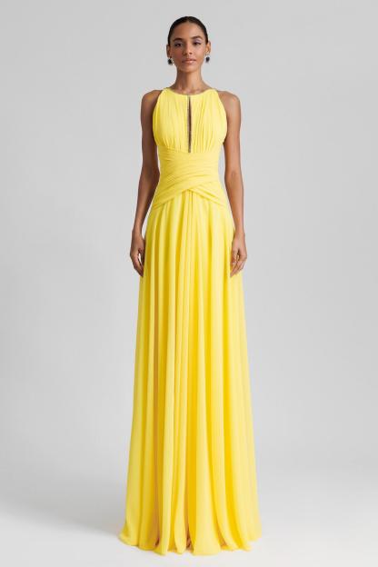 Chiffon Rhinestone  Pleated Maxi Dress