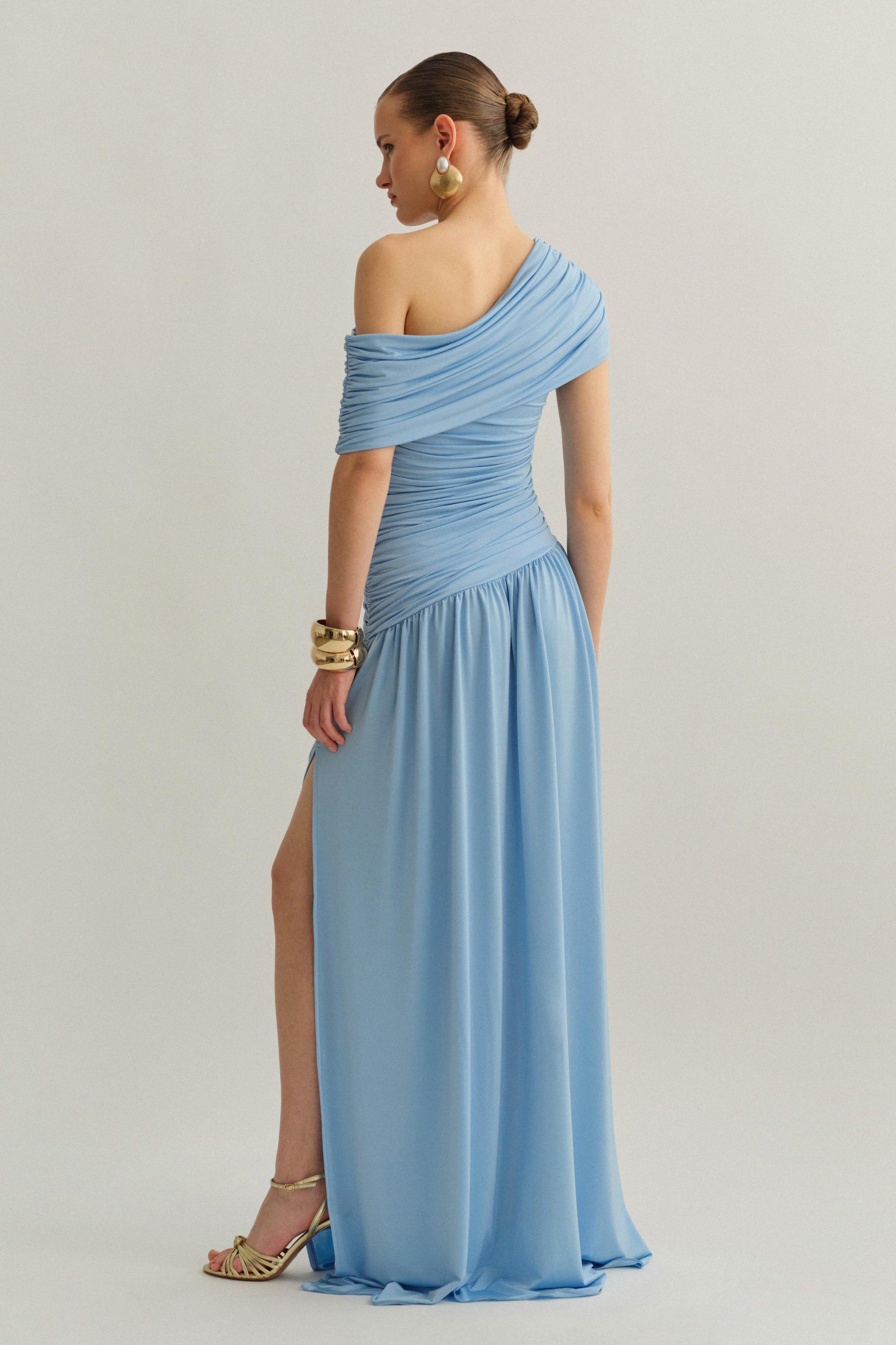 Jersey Skew Collar Slit Maxi Dress
