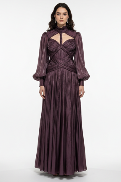 Satin Cut-Out Slit Maxi Dress