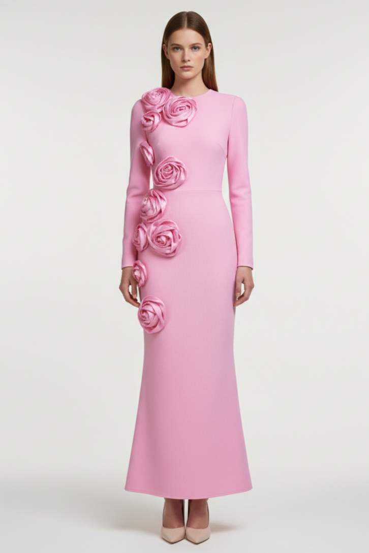 Bandage 3D Flower Slit Maxi Dress