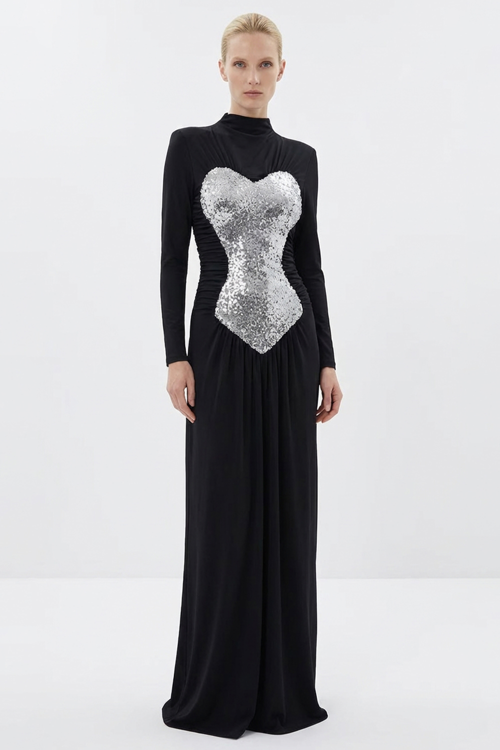 Mesh Splicing Sequin Gathering Maxi Dress