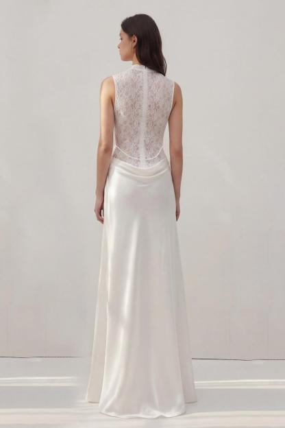 Lace Splicing Satin 3D Flower Maxi Dress