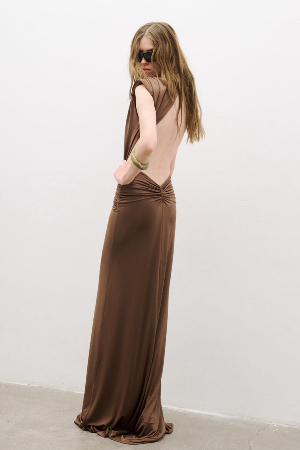 Solid Knotted V-Neck Gathering Maxi Dress