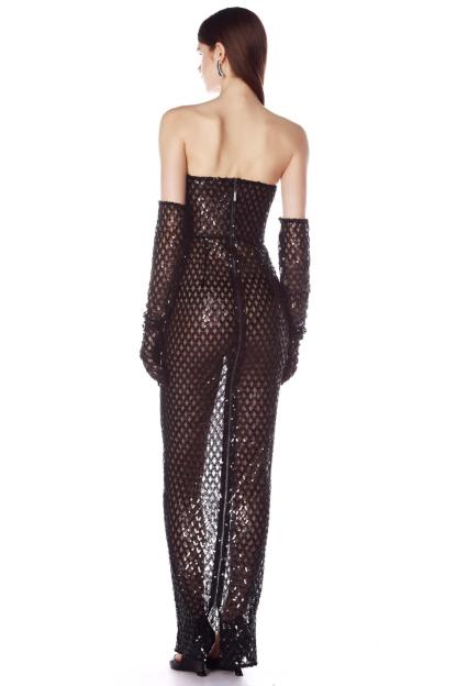 Sequin Bow Off Shoulder Maxi Dress With Gloves