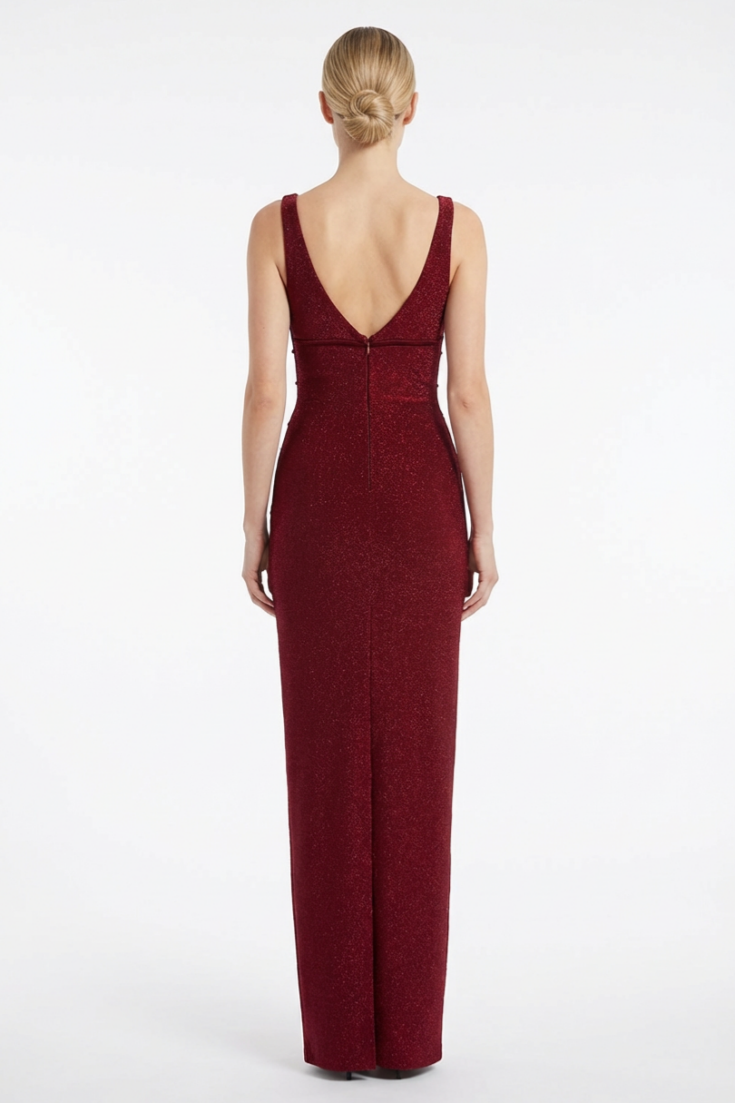 Luxury Rivet V-Neck Maxi Dress