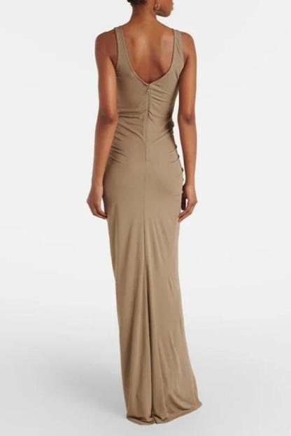 Jersey Asymmetrical Neck Gathering Maxi Dress