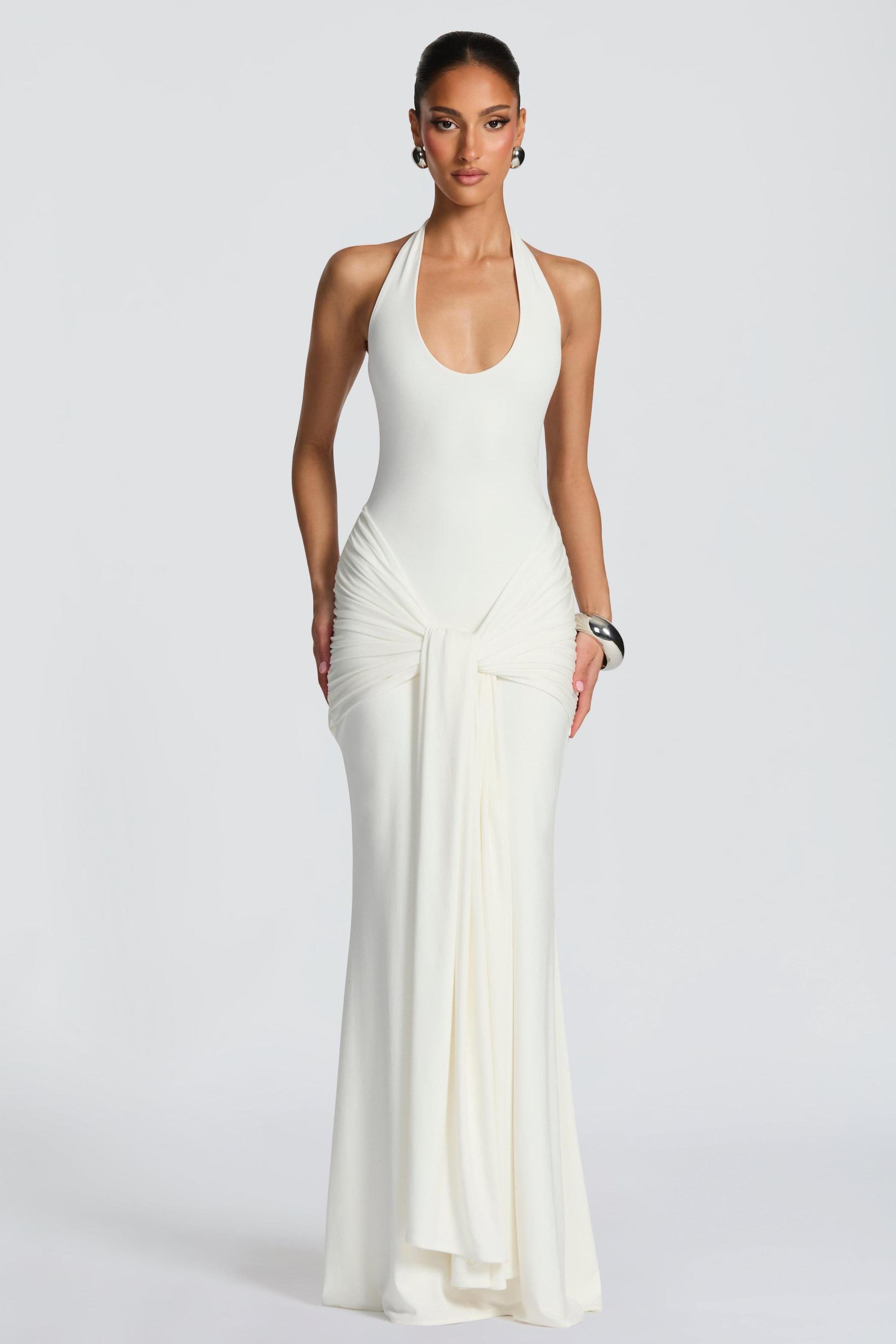Jersey Halter Neck Tie-Up Maxi Dress